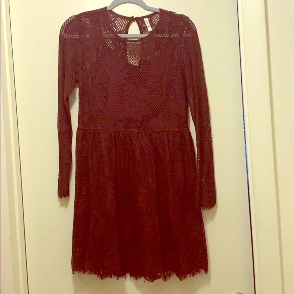 Maroon Long Sleeved Party Dress
